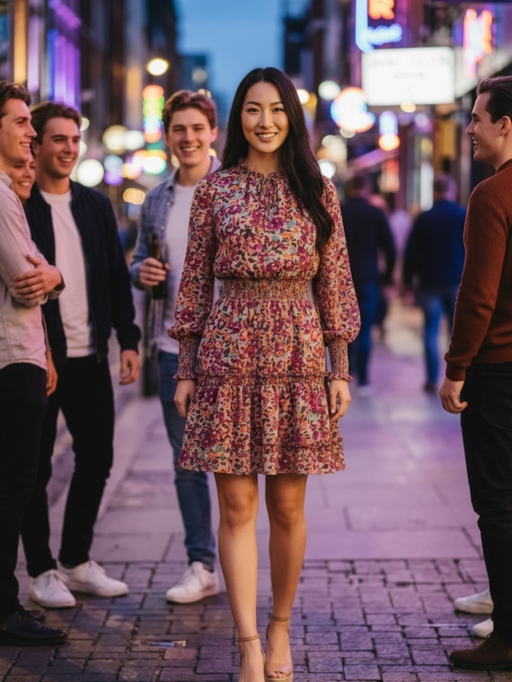Smocked Waist Floral Mini Dress in Multi Pink - Picture 3 of 9